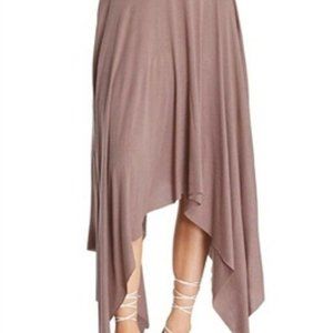 MaiTai Boho Mocha Minimalist Asymmetrical Raw Edge Flare Hanky Hem Skirt Small